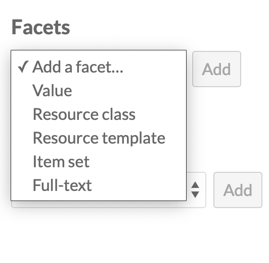 Facet Type dropdown menu showing options