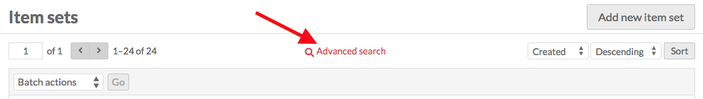 Bouton de recherche avancé indiqué par une flèche rouge.