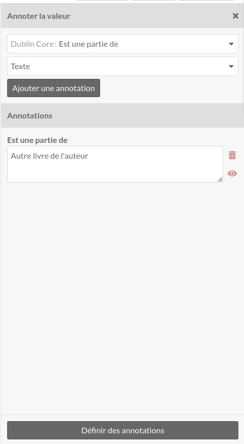 A picture of the value annotation sidebar with a property selected and an annotation included