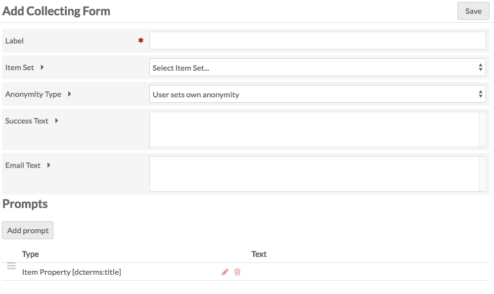 Page Ajouter un formulaire de collecte