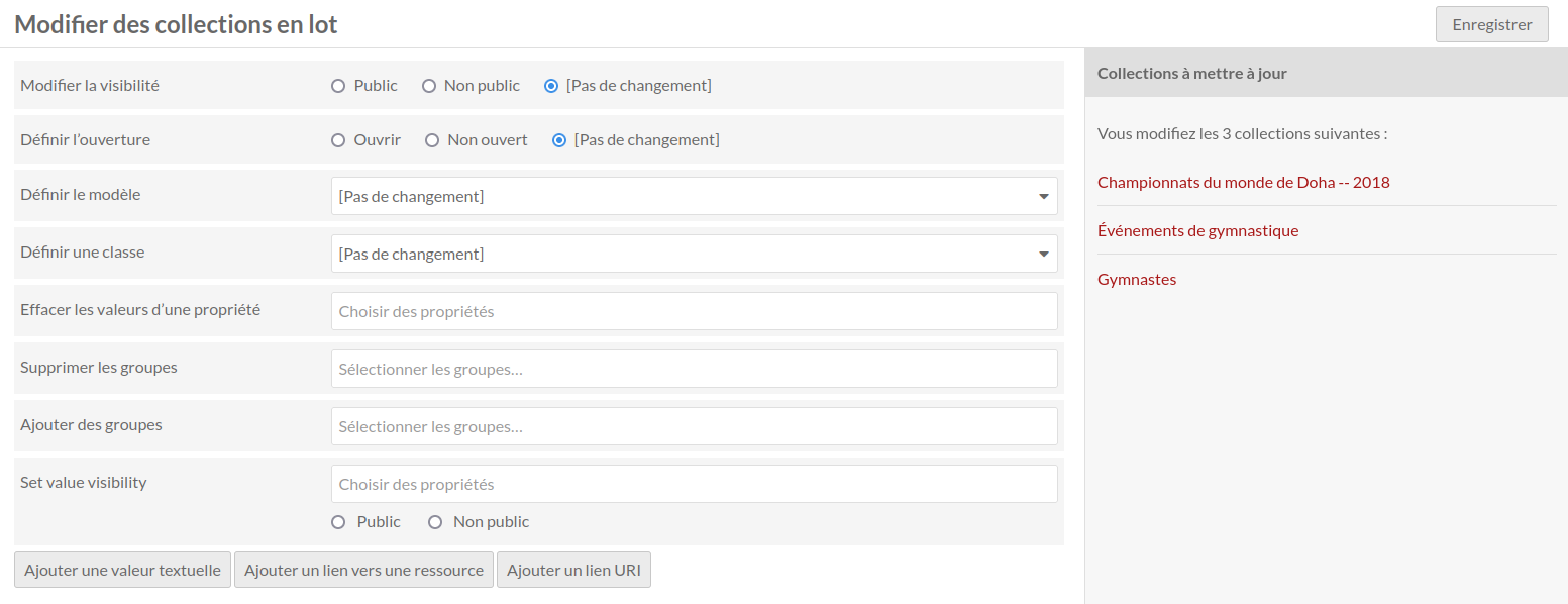 Batch edit items form, with options as described above.