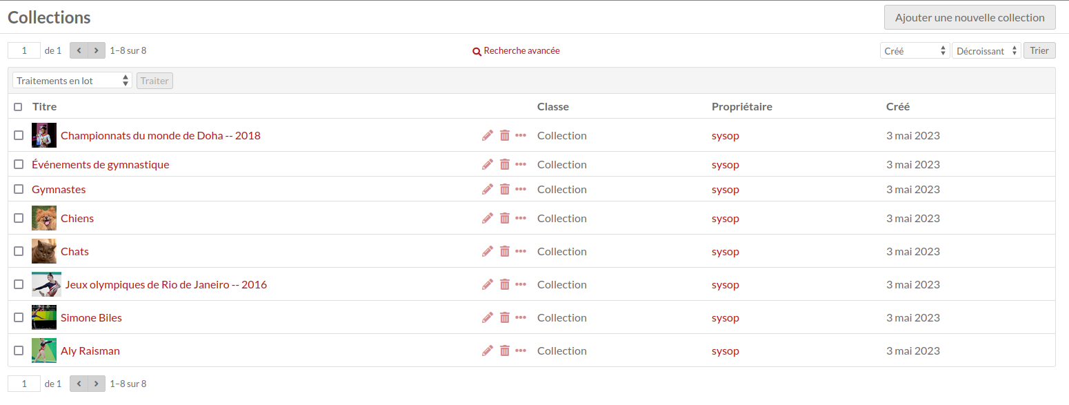 Browse item sets view with three item sets.
