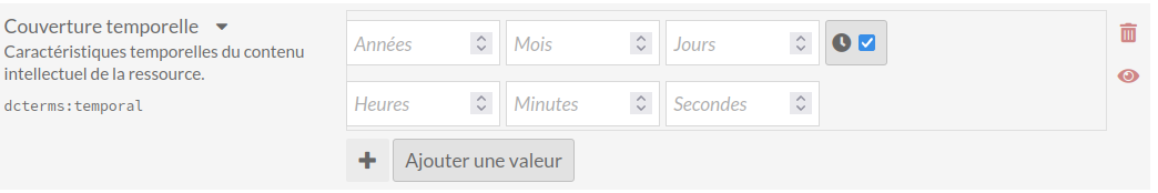 Propriété dcterms "extent". Champs tels que décrits ci-dessus