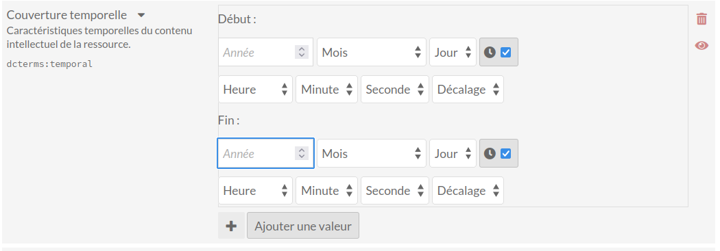 Propriété d'intervalle avec champs vides