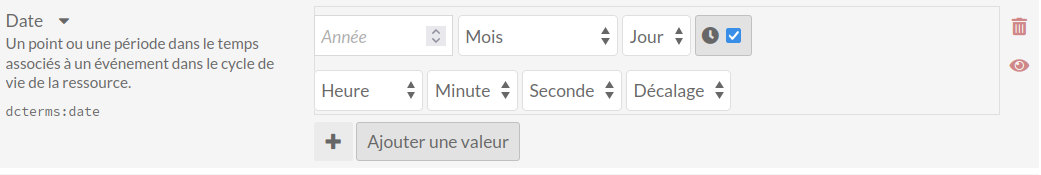 Champs d'horodatage avec les options supplémentaire heures, minutes, secondes