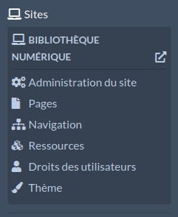 Options de navigation à gauche pour les sites : les paramètres sont en bas
