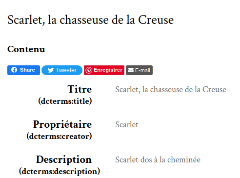 Boutons de partage pour Facebook, Twitter et e-mail affichés au-dessus du titre d'un contenu, juste en dessous de l'en-tête de la page