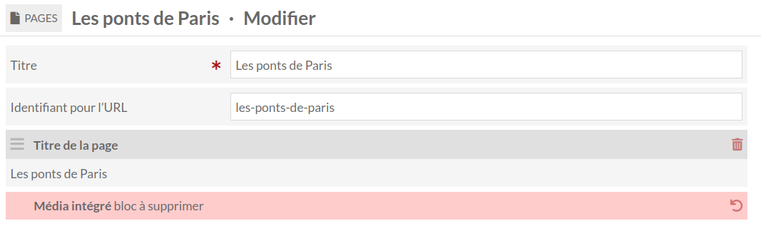 Le bloc « media » est marqué pour la suppression et donc mis en évidence en rouge.