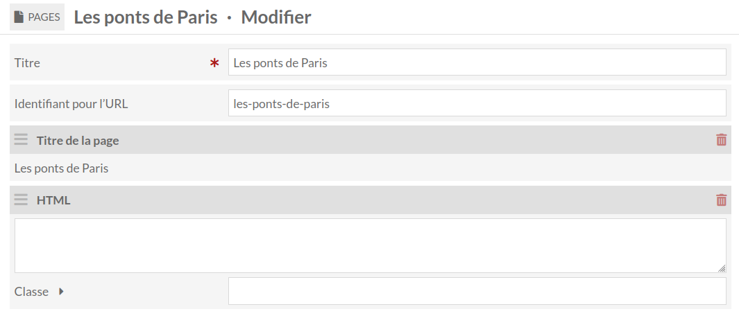 Bloc de page pour du contenu HTML