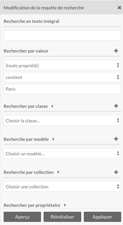 Tiroir de sélection de contenu