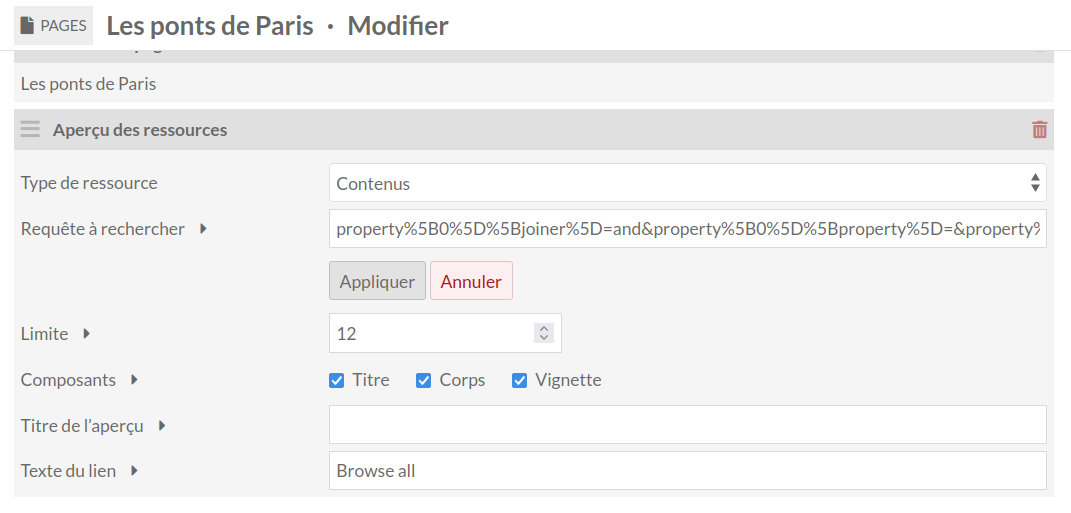 Bloc de recherche avec l'élément de modification de la recherche