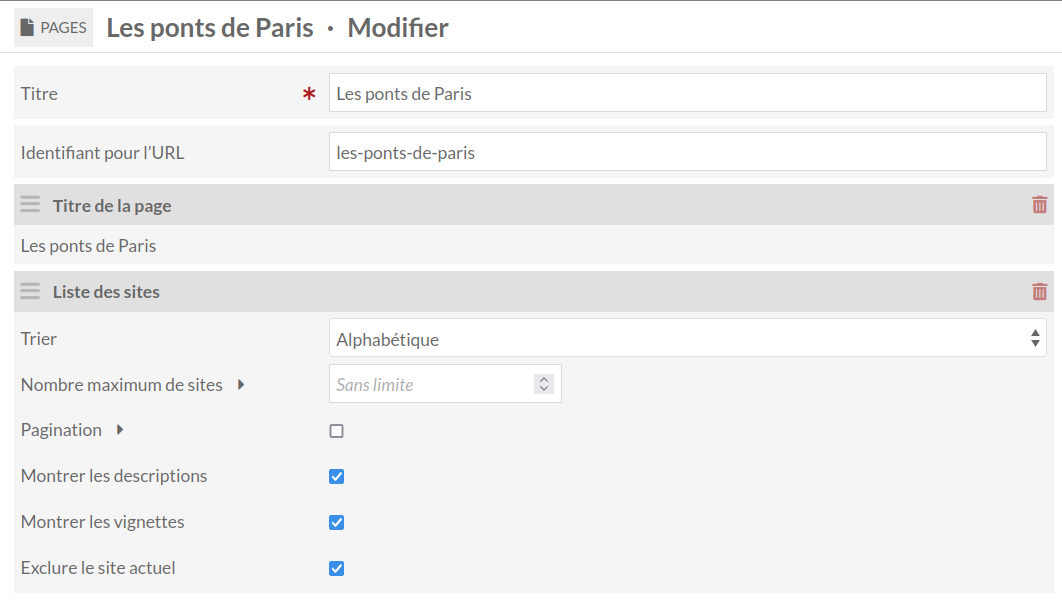 Bloc Liste de sites