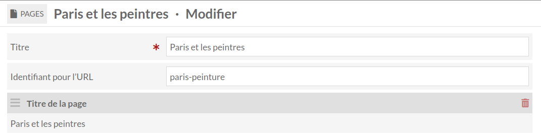 Le bloc de page affiche le titre du site