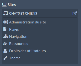 Menu contextuel pour le site Jane Austen, avec deux modules installés