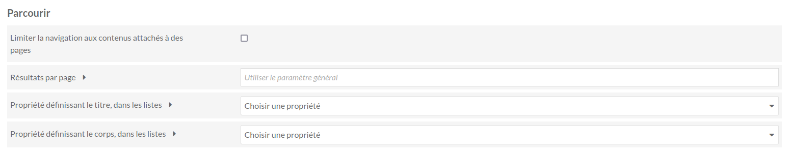paramètres de consultation, tous vides