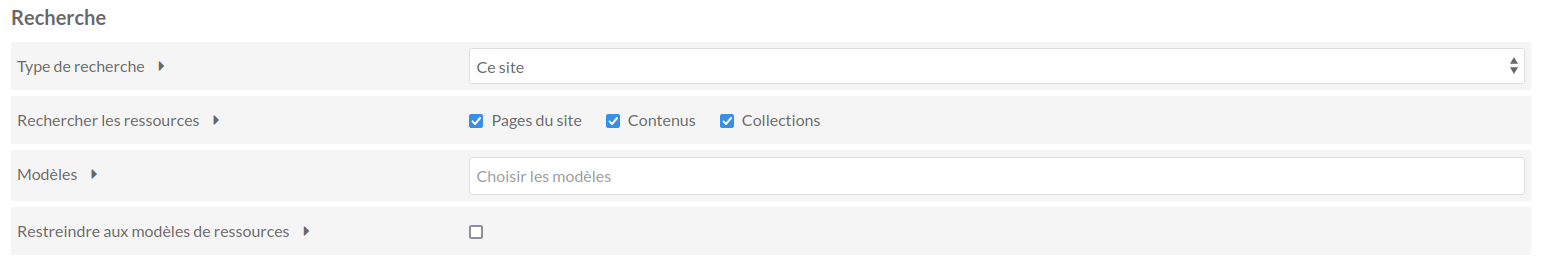Paramètres de recherche, tous vides
