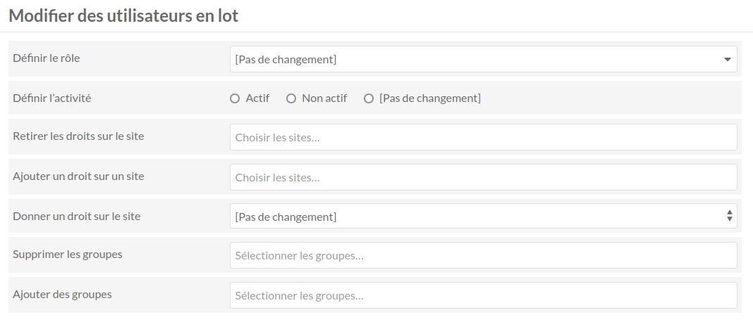 Page de modification par lot des utilisateurs