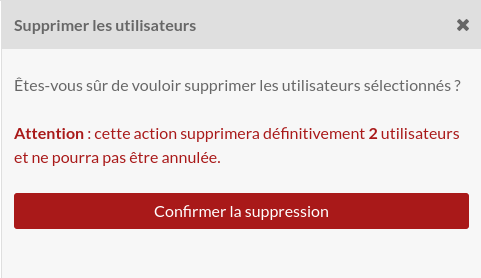 Message de confirmation de la suppression