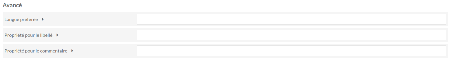 Options avancées de la page Nouveau vocabulaire, champs vides