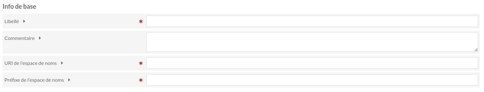 Options de base de la page Nouveau vocabulaire, champs vides